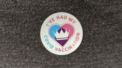A sticker that says 'I've had my covid vaccine' around the edges with a heart graphic in the middle