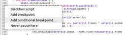 The breakpoint context menu. Add conditional breakpoint is the 3rd option
